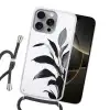 Plant - Bladeren - Minimalistisch - Zwart Hoesje iPhone 16 Pro Max met koord klein -sfeer1