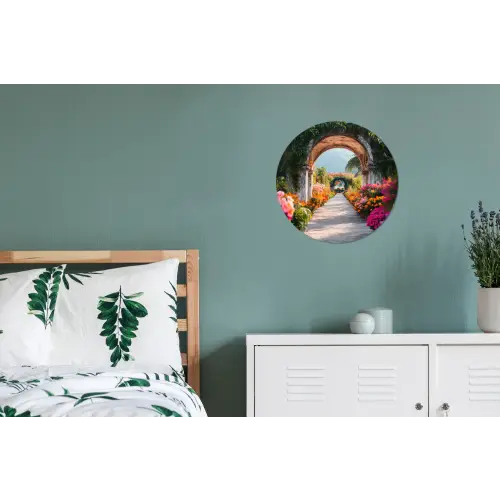 Doorkijk - Bloemen - Tropisch - Kleurrijk Wandcirkel aluminium klein -slaapkamer