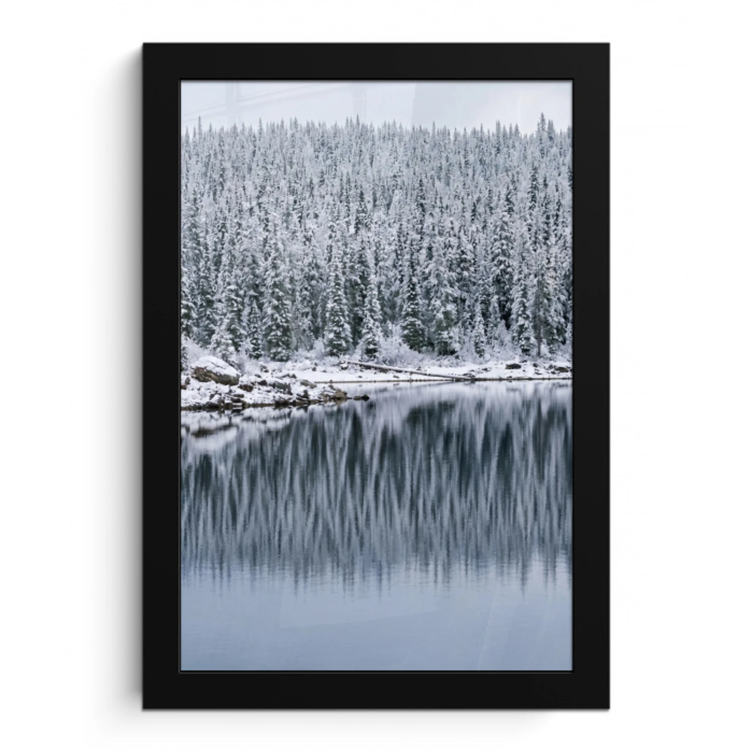 Bos - Reflectie - Meer - Winter - Serene fotolijst zwart zonder passe partout klein -3d