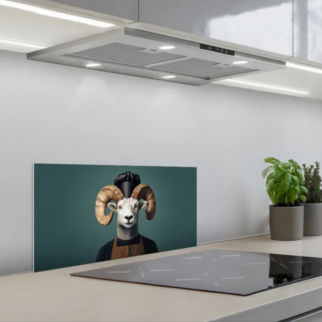 Geit - Hoorns - Kokskleding keuken achterwand spatscherm klein -3d_schuin