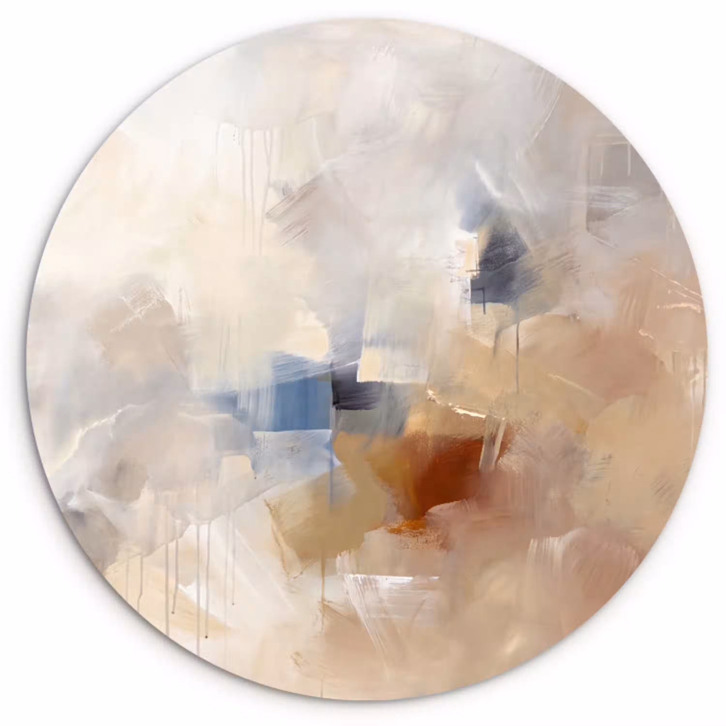 Abstract - Borstelstreken - Modern - Beige - Kunst Wandcirkel kunststof plaat 5mm dik klein -3d