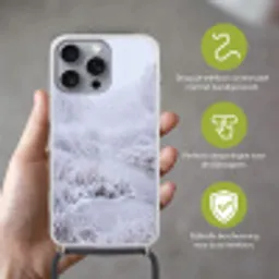 Rivier - Sneeuw - Bos - Winter - Schilderachtig Hoesje iPhone 16 Pro Max met koord klein -sfeer2_NL