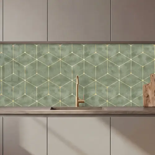 Subtiel - Geometrisch - Goud - Groen keuken achterwand 2 middel 871 zz_3dshopping