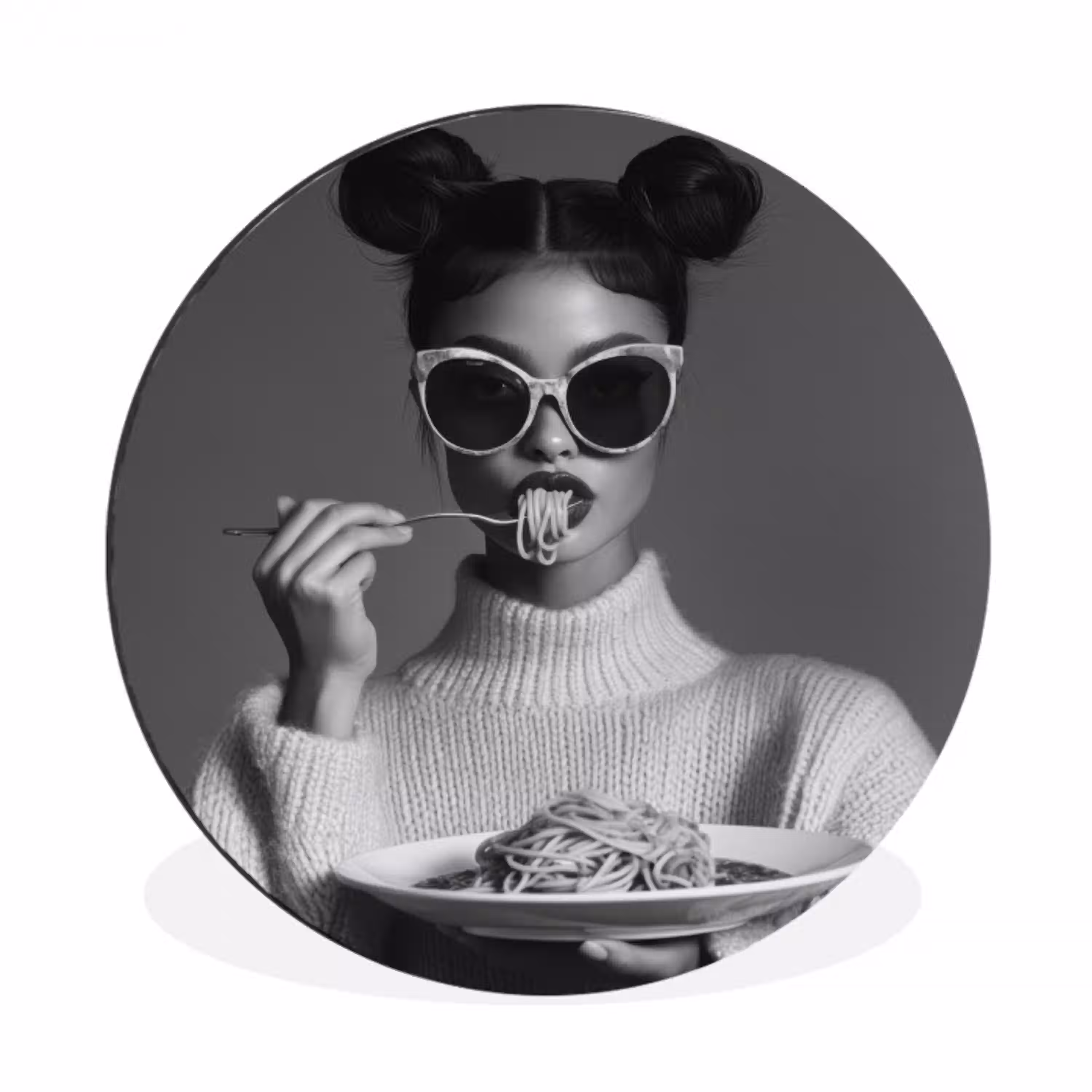 Vrouw - Pasta - Zonnebril Wandcirkel aluminium klein -3d