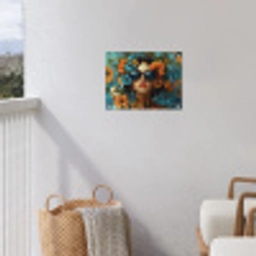 Vrouw - Bloemen - Oranje - Blauw - Modern tuinposter los doek klein -sfeer8