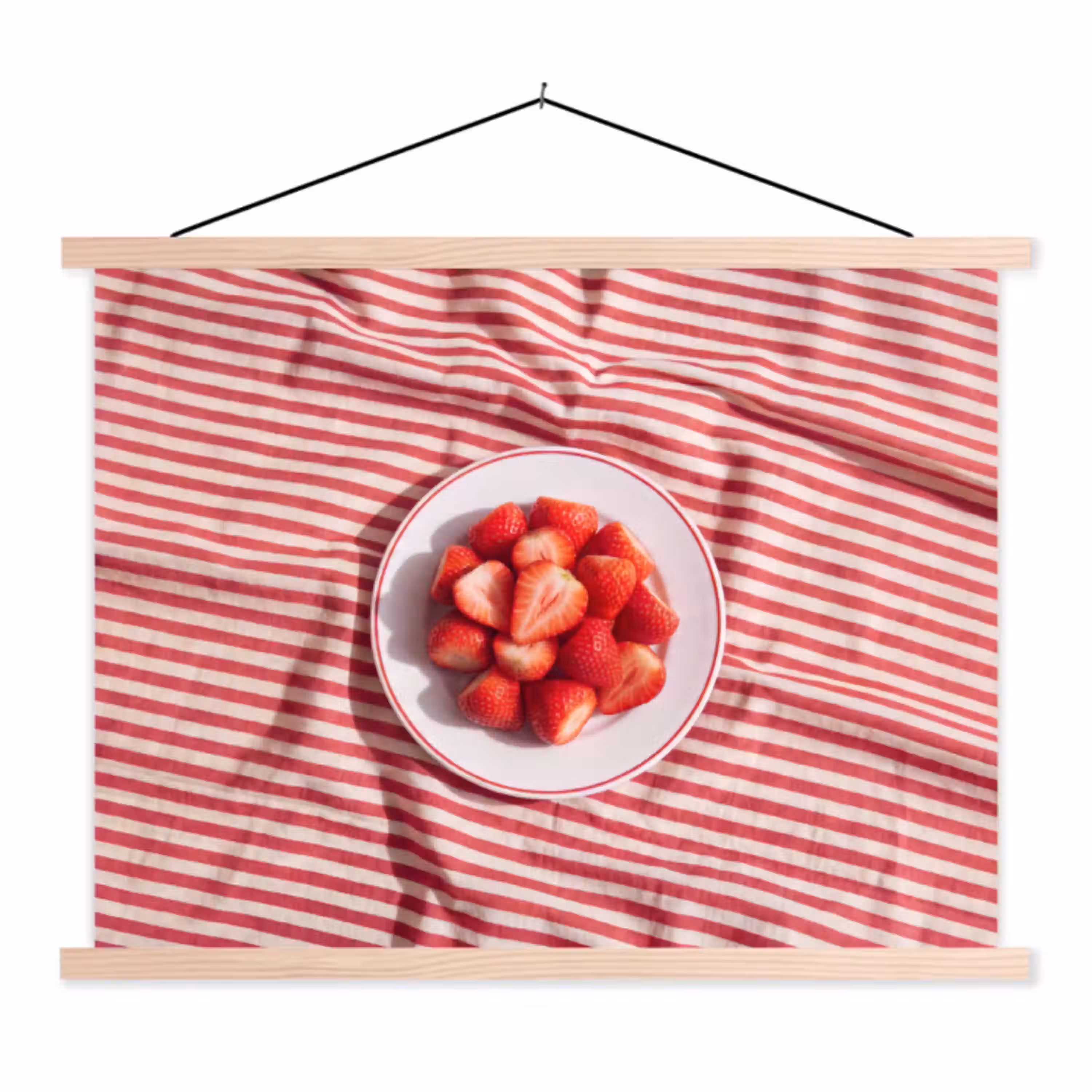Eten - Aardbeien - Fruit - Zomer - Rood textielposter latten blank klein -3d