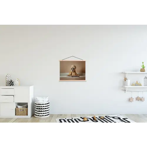 Bad - Hond - Boek - Zonnebril textielposter latten blank klein -kinderkamer