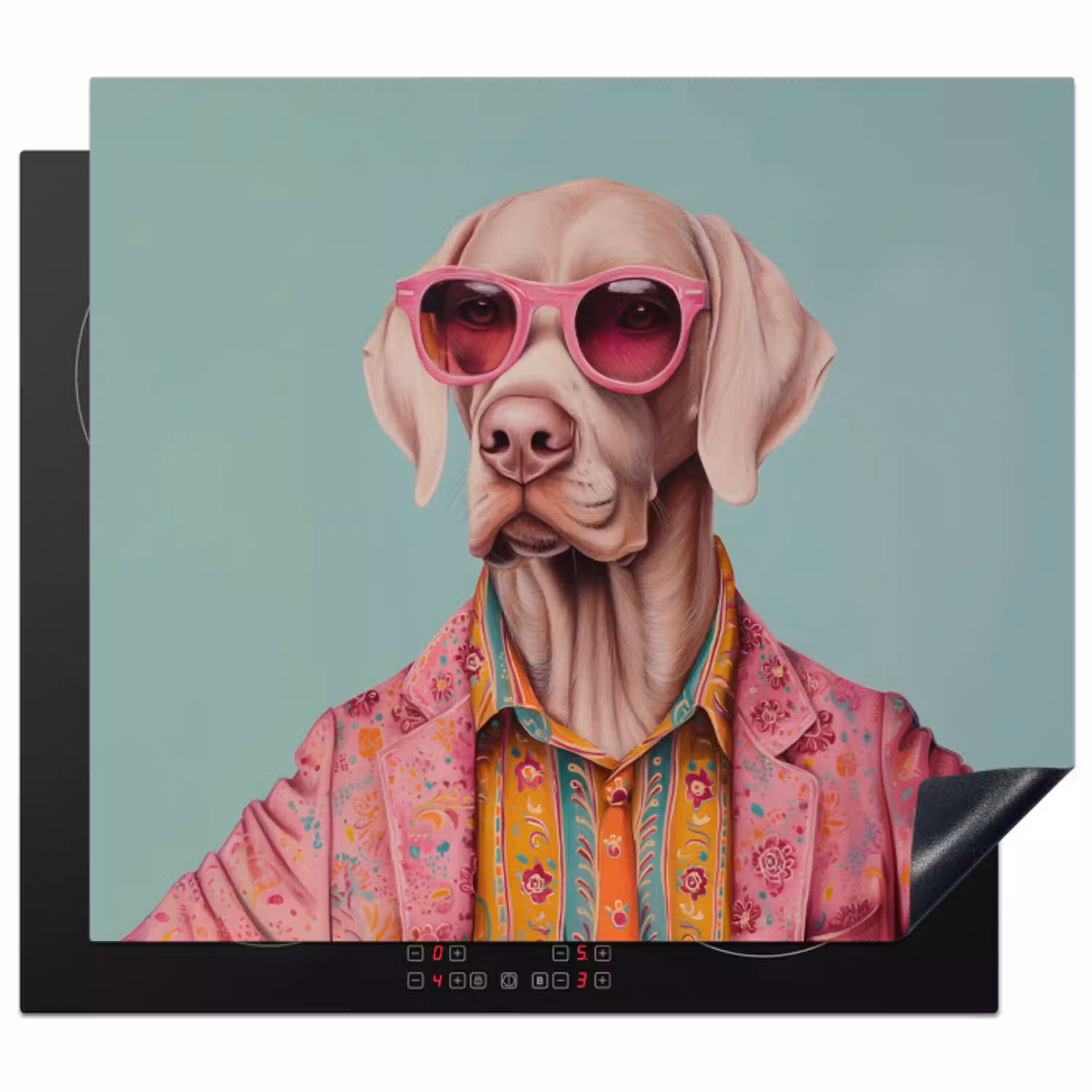 Hond - Overhemd - Bloemen - Bril Inductie beschermer vinyl 3mm middel -3d
