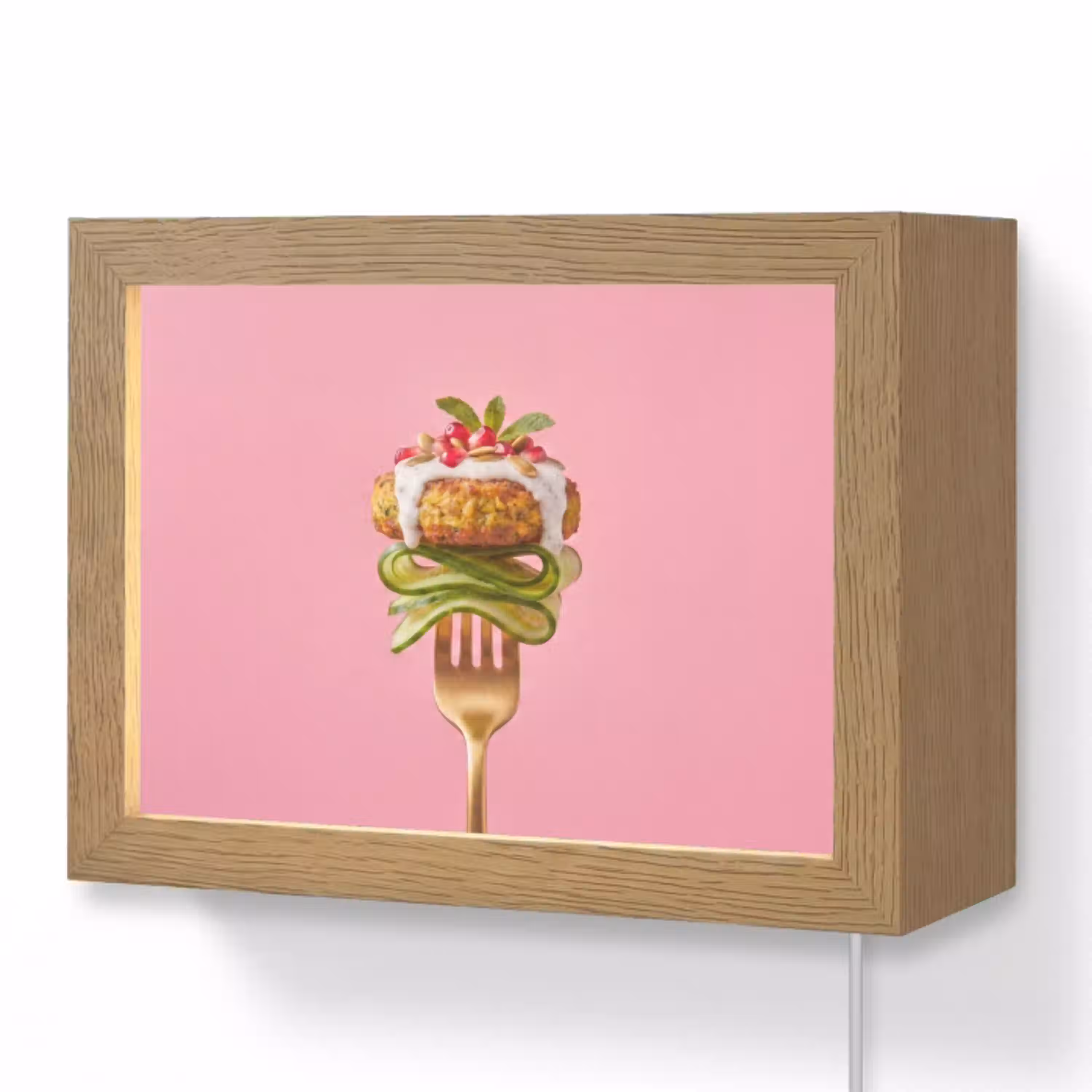 Eten - Vork - Roze Light Box met kabel (Wandlamp) klein -3d