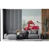 Auto - Rood - Cadeaus - Winter - Sneeuw - Kerst fotobehang vinyl groot -bank