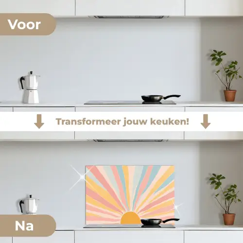 Illustratie - Zon - Pastelkleuren keuken achterwand spatscherm klein -voor_na_NL