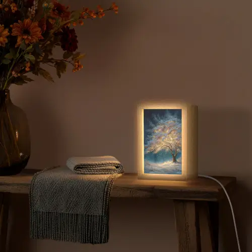 Levensboom - Nacht - Donker - Blauw Light Box met kabel (Tafellamp) klein -sfeer4