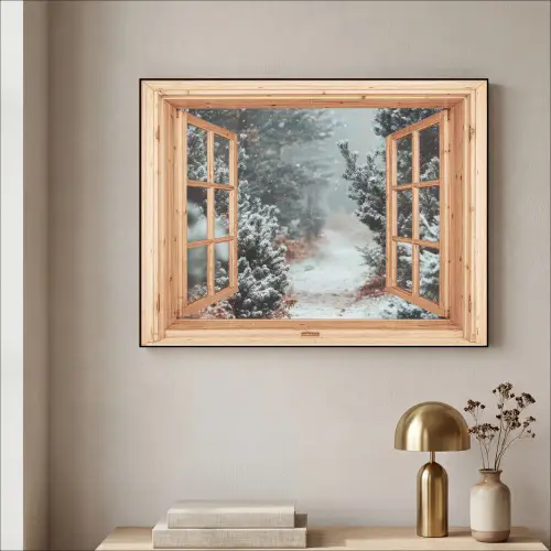 Bos - Winter - Bomen - Natuur - Pad - Doorkijk Textielframe zwart klein -sfeer2