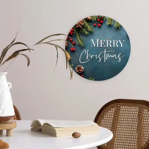 Merry Christmas - Blauw - Kerst - Winter Wandcirkel kunststof plaat 5mm dik klein -sfeer4