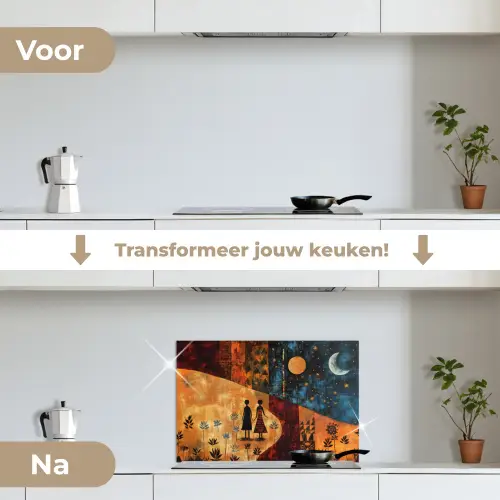 Silhouetten - Abstract - Zon - Maan keuken achterwand spatscherm klein -voor_na_NL