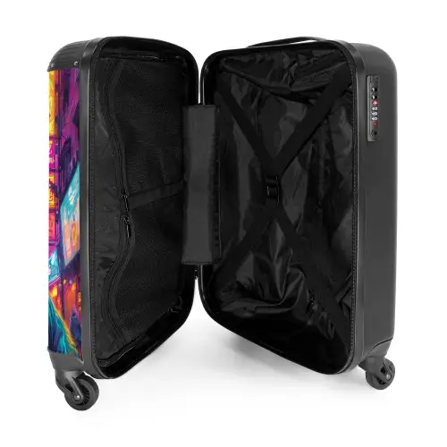 Kat met jas in kleurrijke stad NBS - Handbagage koffer - Kinderen Unisex middel -binnenkant