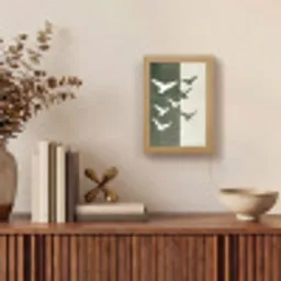 Japandi - Vogel - Groen Light Box met kabel (Tafellamp) klein -sfeer2