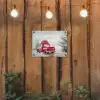 Auto - Rood - Cadeaus - Winter - Sneeuw - Kerst tuinposter los doek klein -sfeer1