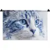 Kat - Patroon - Blauw Wandkleed katoen klein -zz3d