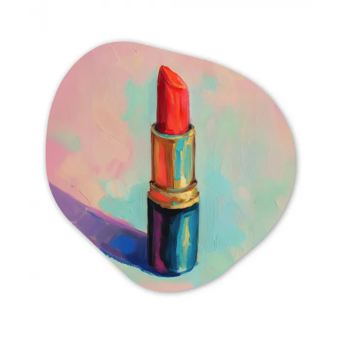 Lippenstift - Rood - Penseelstreken Wandcirkel Organisch Forex 3mm klein -3d