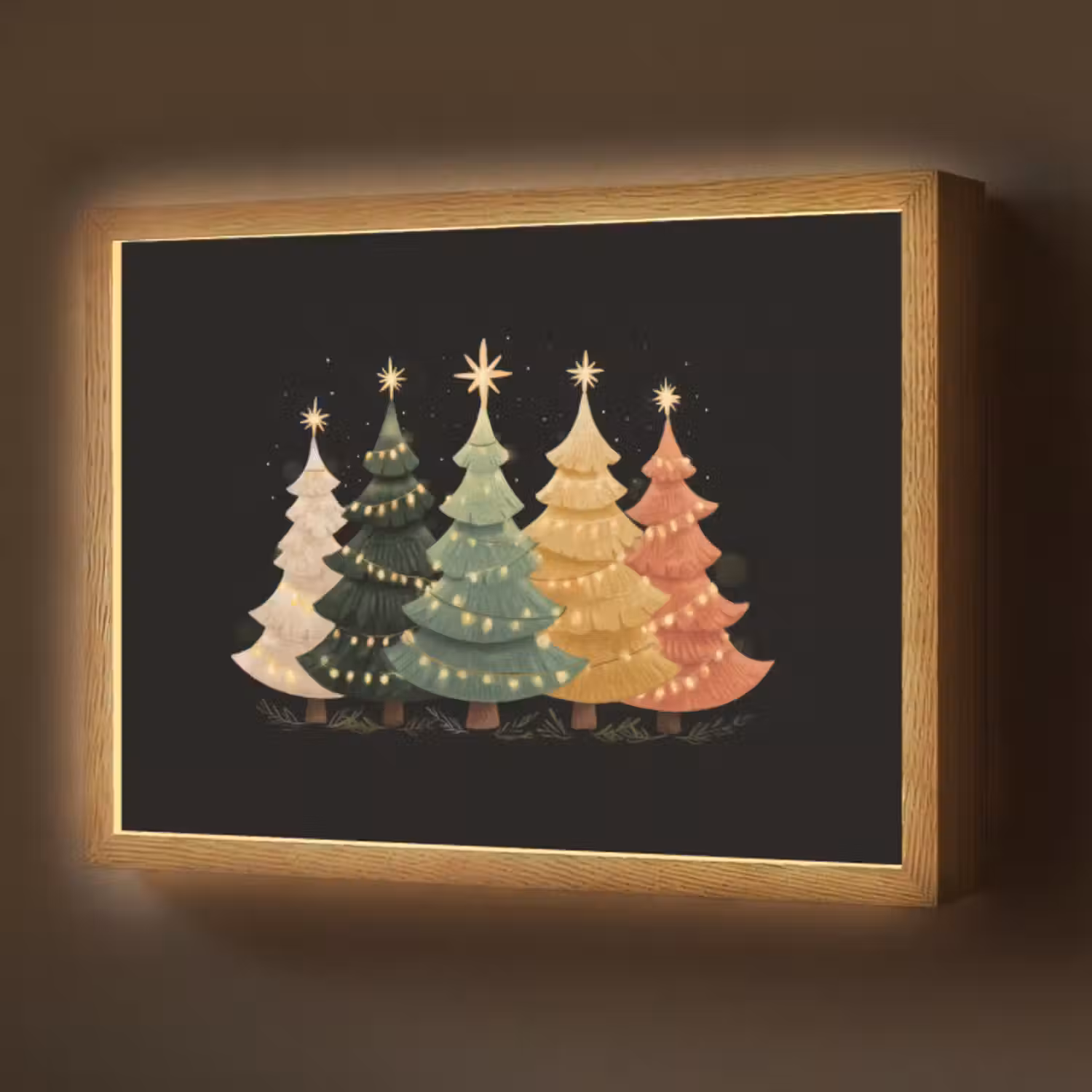 Lightbox - Wandlamp - Kerstbomen - Kleurrijk - Lichtjes - Ster