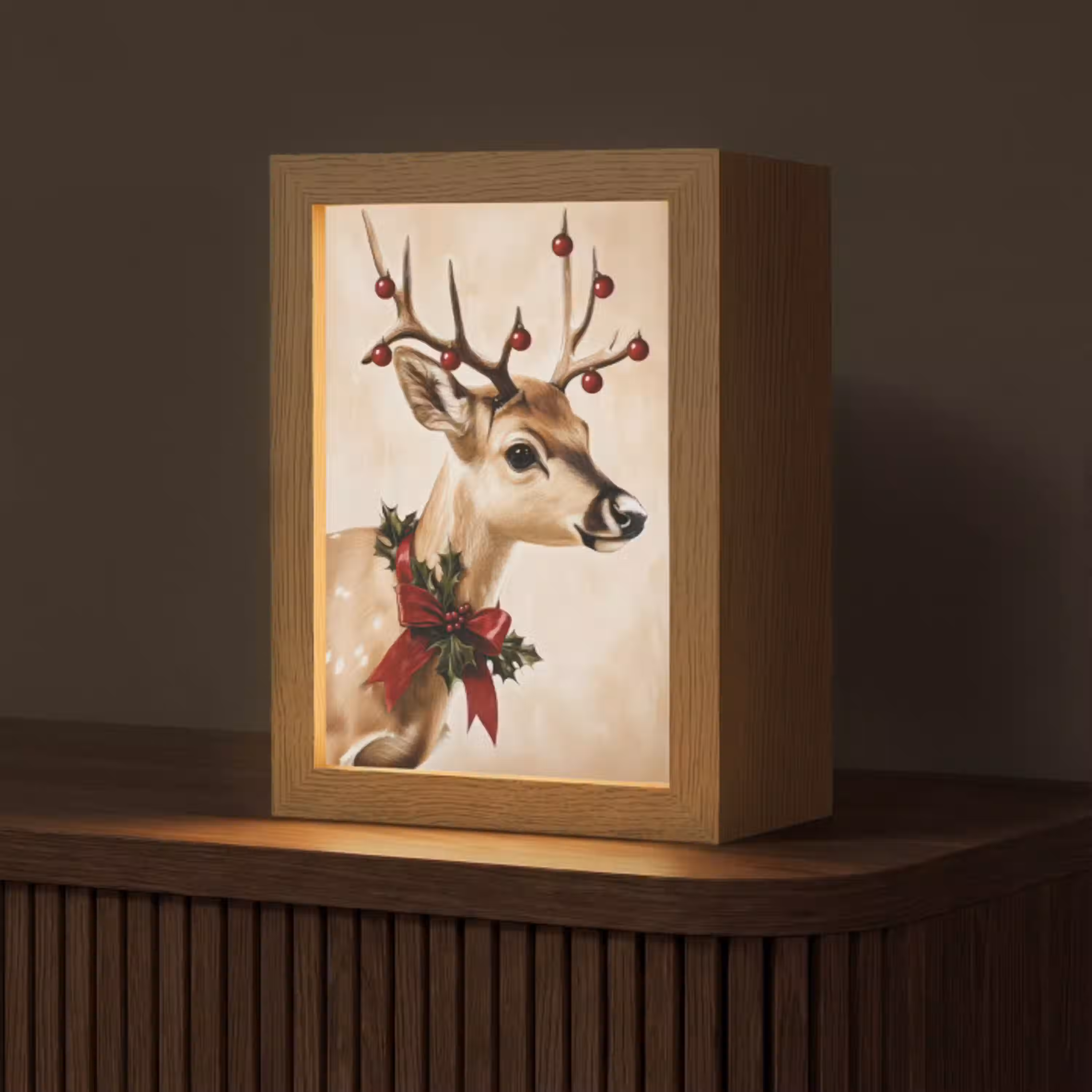 Gewei - Kerst - Rendier - Rood Light Box met kabel (Tafellamp) klein -z3d_website