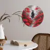 Rode bloemen - mistig - Man Wandcirkel behangsticker klein -sfeer3