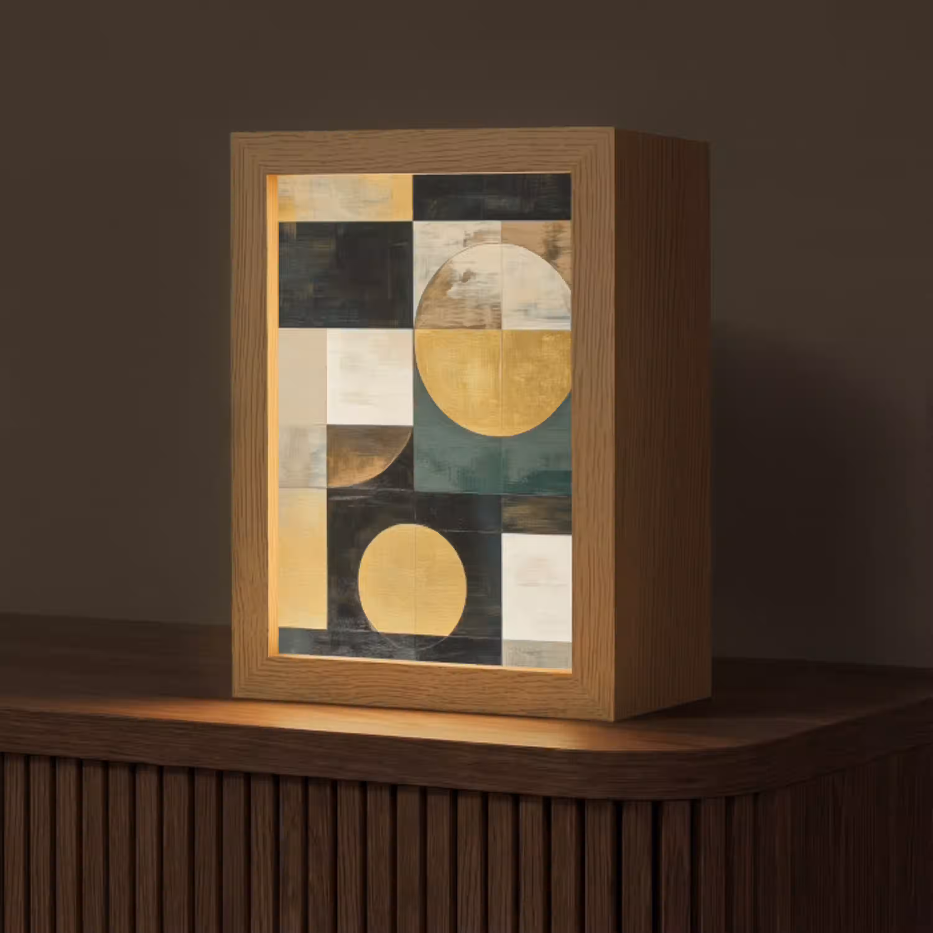 Abstract - Goud - Brons - Vormen - Geometrisch Light Box met kabel (Tafellamp) klein -z3d_website