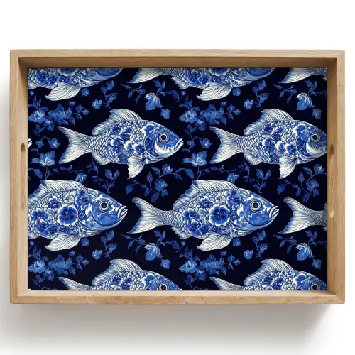 Vissen - Bloemen - Blauw Dienblad Rechthoek middel 911 -z3d_shopping