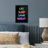 Gaming - Led - Quote - Eat sleep game repeat - Gamen fotolijst zwart zonder passe partout klein -sfeer3