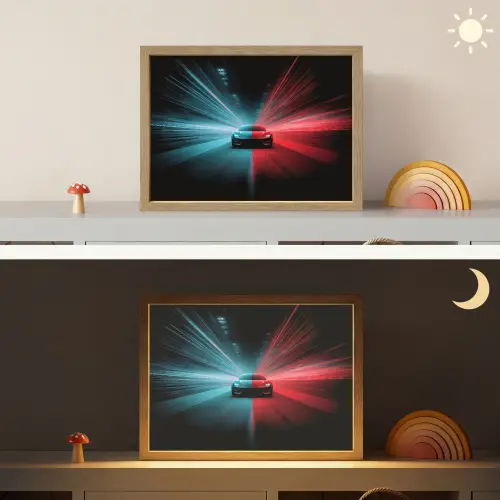 Sportwagen - Rood - Blauw - Snelheid Light Box met batterij (Wandlamp kind) middel -sfeer3_kind