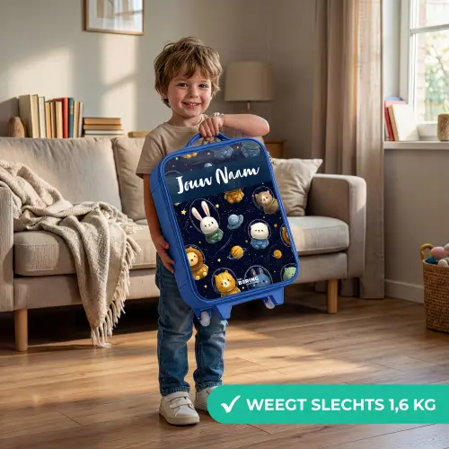 Dieren - Astronaut - Planeten - Sterren Kinderkoffer - Blauw klein -sfeer2_NL