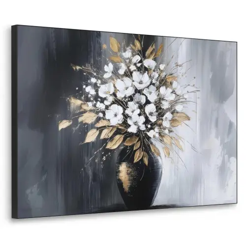 Bloemen - Wit - Vaas - Abstract Textielframe zwart klein -3d