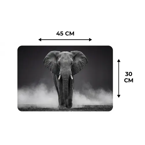 Olifant - Zwart - Wit - Rook Placemat vinyl groot -specs
