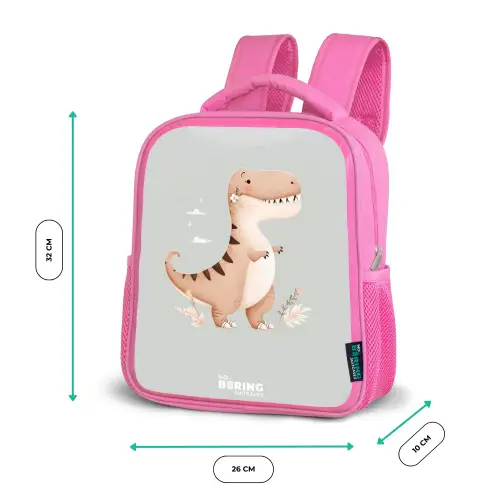 Dino in beige en grijze kleuren Kinderrugzak - Roze middel -productfoto_formaten