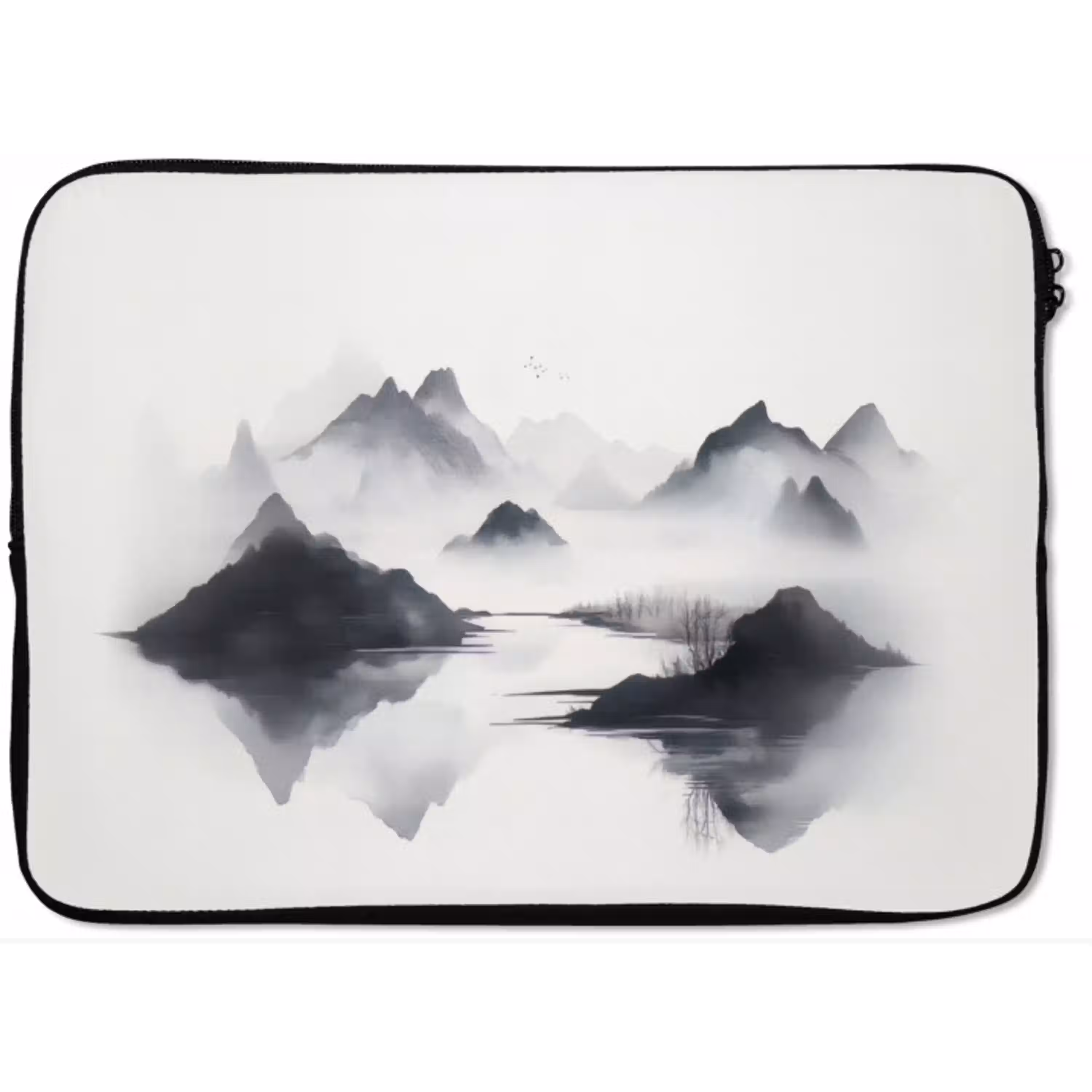 Bergen - Mistig - Water - Wit laptophoes neopreen klein -zkaufland3dotto