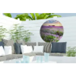 Bloemen - Lavendel - Paars - Lucht - Zonsondergang - Weide - Natuur Wandcirkel tuinposter met ringen klein -buiten2