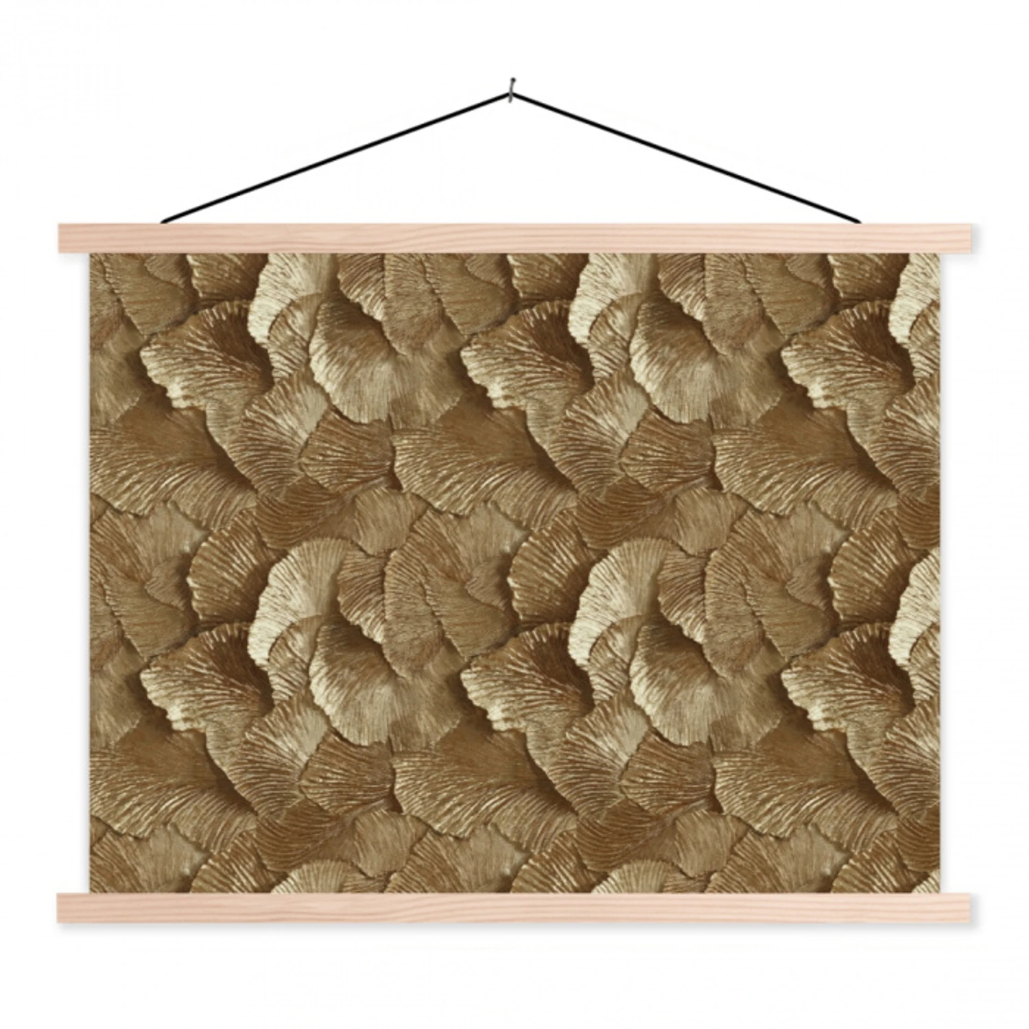 Organisch - Patroon - Bladeren - Goud textielposter latten blank klein 122 -3d
