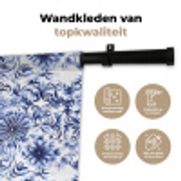 Bloemen - Blauw - Patroon - Wit Wandkleed katoen klein 269 -sfeer2