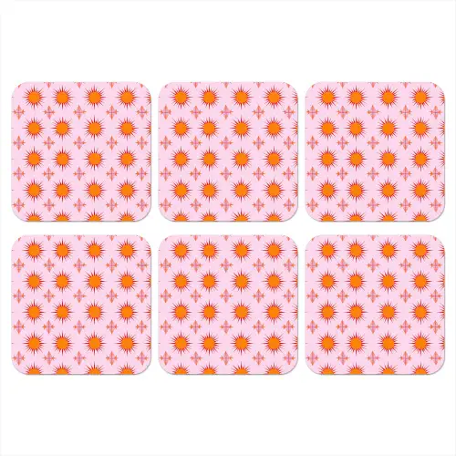Zon - Patroon - Roze onderzetter kurk middel 366 -3d