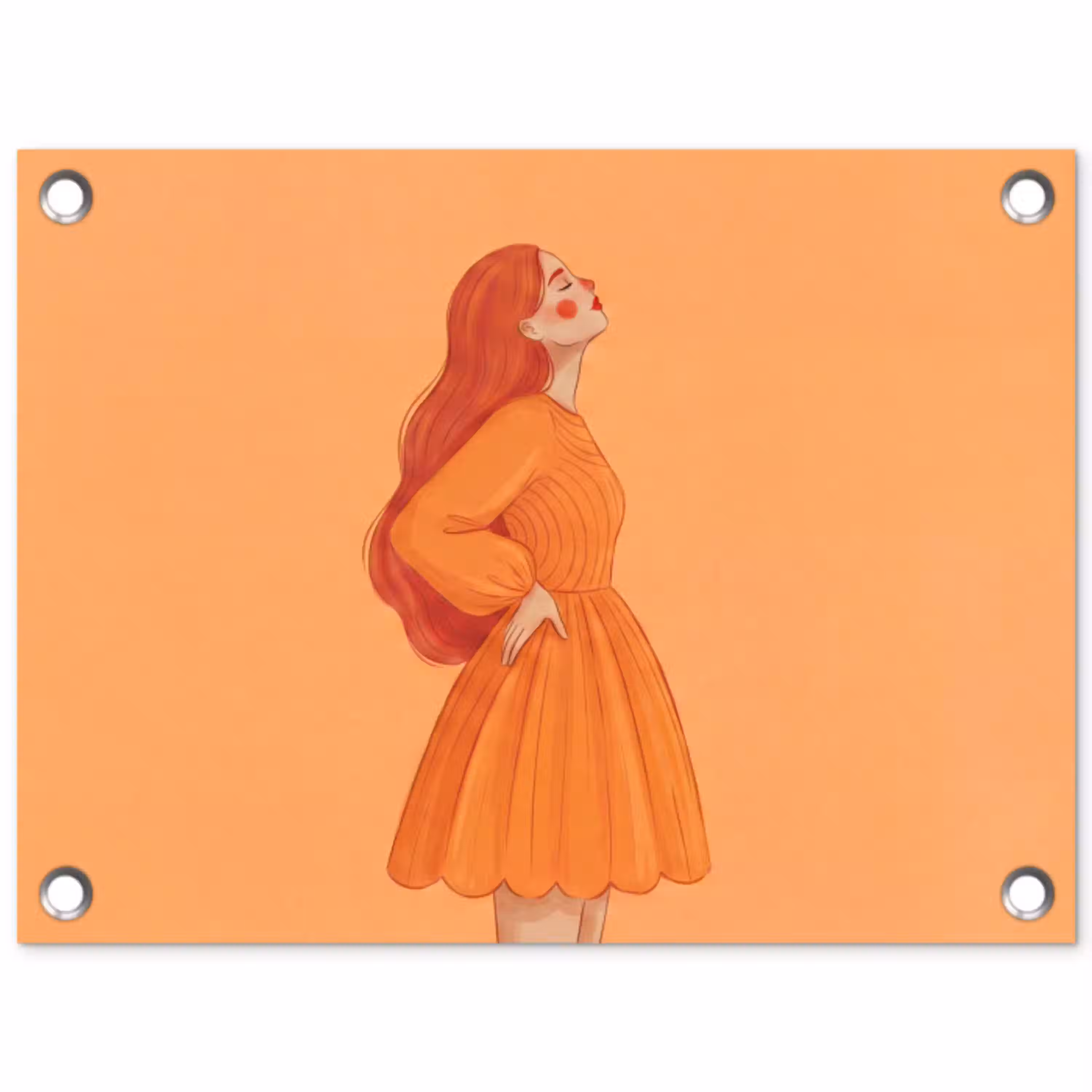 Vrouw - Profiel - Mensen - Modern - Oranje tuinposter los doek klein -3d