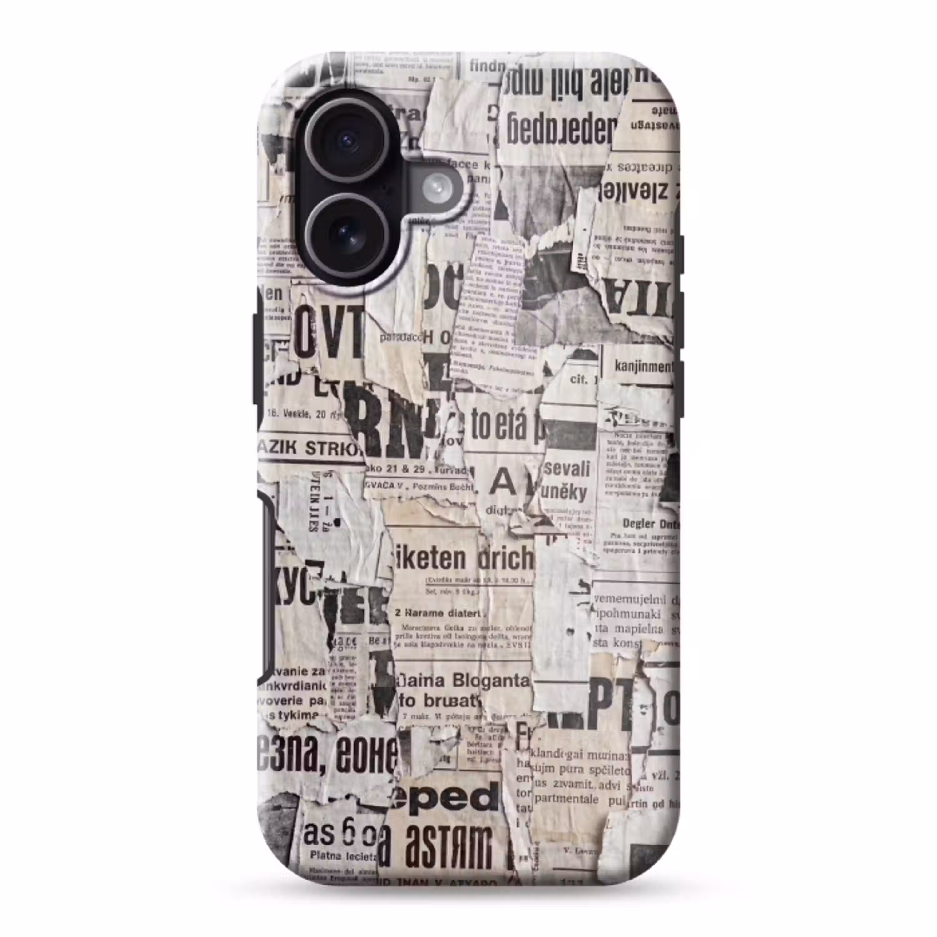 Krant - Gescheurd - Textuur - Abstract - Zwart-wit Toughcase MagSafe Apple iPhone 17 klein -3d
