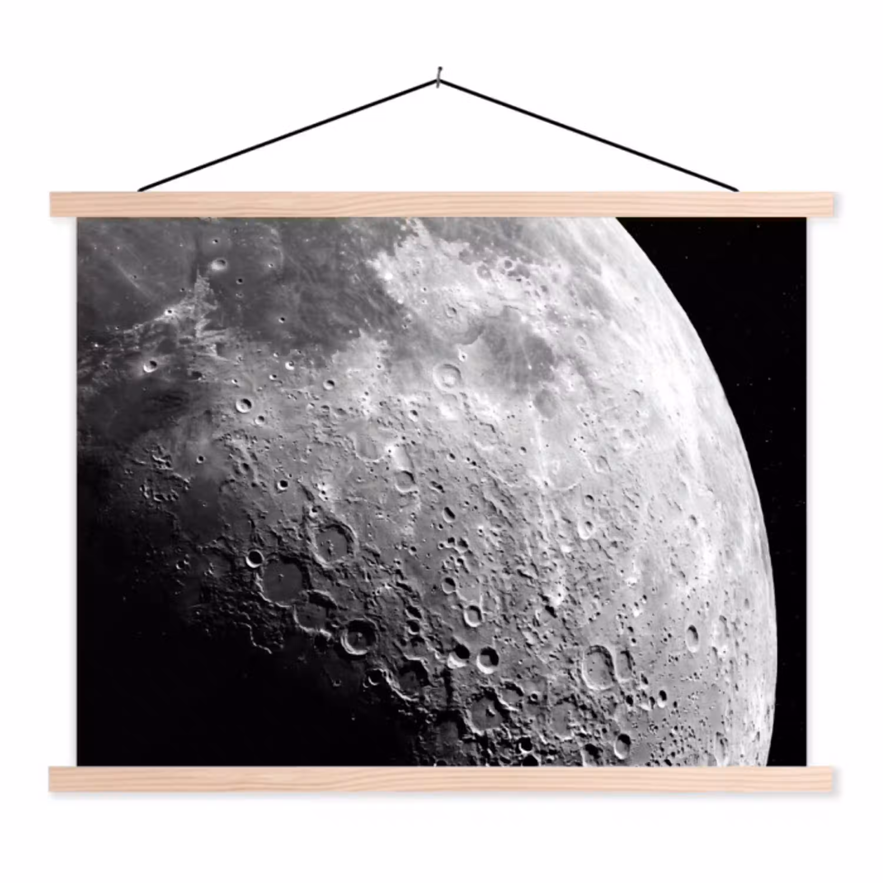 Maan - Kraters - Ruimte textielposter latten blank klein -3d