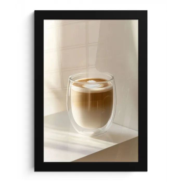Mok - Latte - Minimalistisch - Schaduw fotolijst zwart zonder passe partout klein -3d