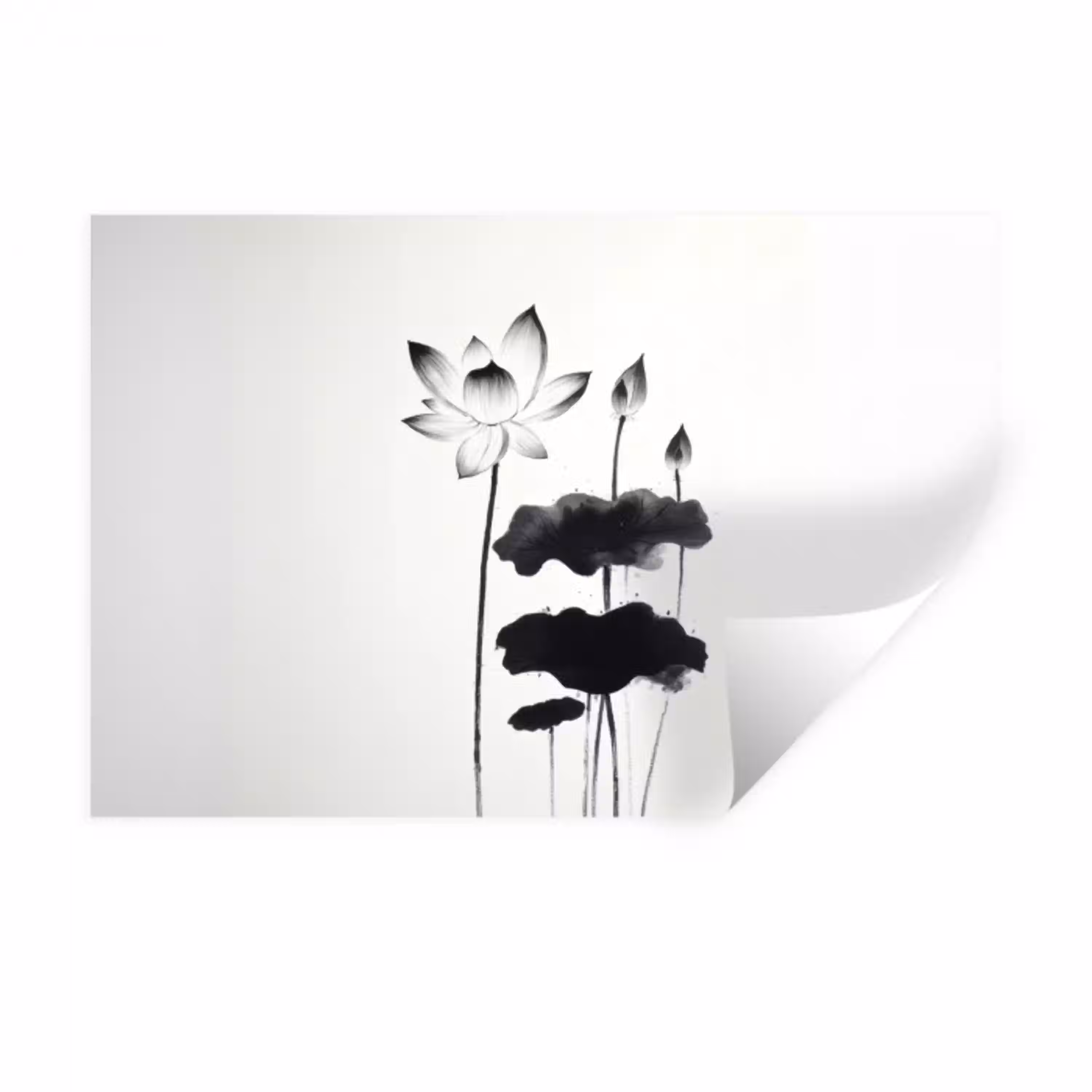 Bladeren - Zwart - Lotusbloem - Minimalitisch Muursticker klein -3d
