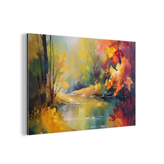 Landschap - Olieverf - Rivier - Kleurrijk aluminium wit klein -3d