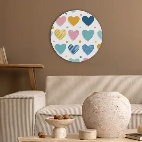 Hartjes - Pastel - Kleurcontrast - Handgetekend Akoestische PET Vilt - Rond klein -sfeer1