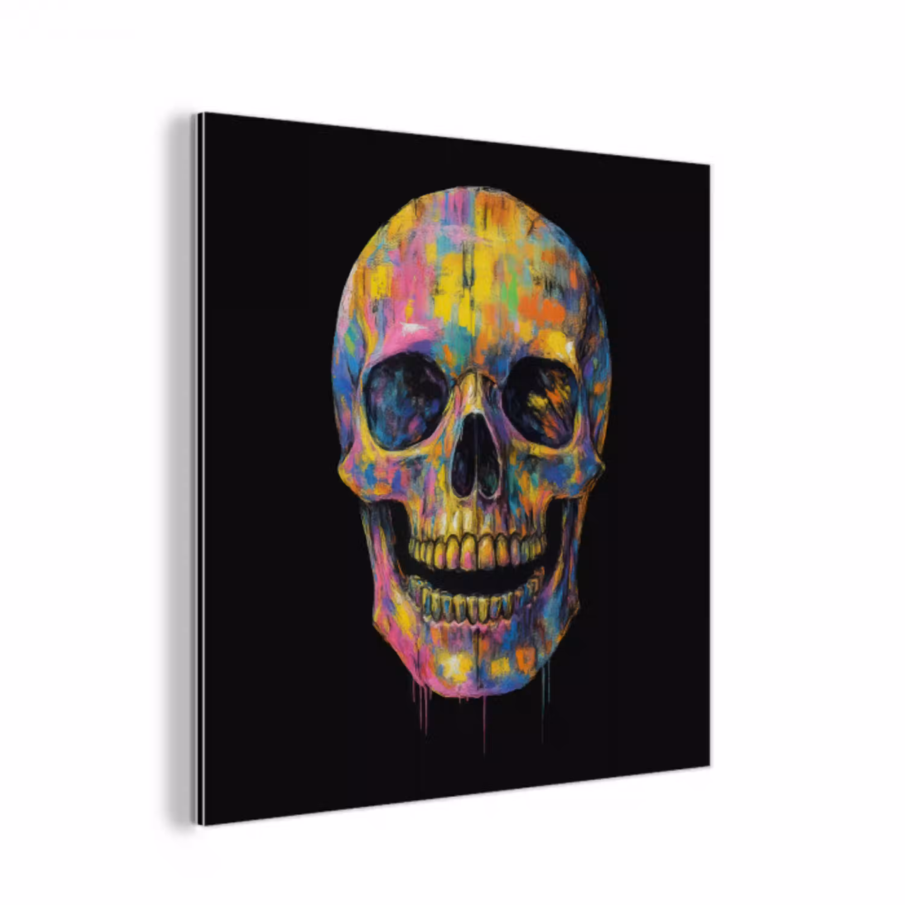 Penseelstreken - Schedel - Kleurrijk - Abstract aluminium wit klein -3d