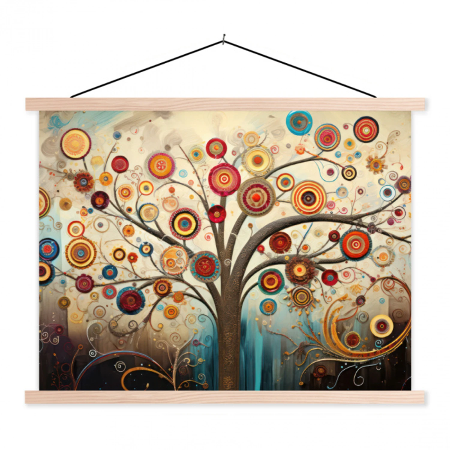 Boom - Tree of life - Kleur textielposter latten blank klein -3d