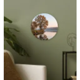 Bomen - Reflectie - Water - Zonsopgang - Serene Wandcirkel kunststof plaat 5mm dik klein -sfeer3